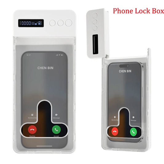 Transparent Phone Lock Box with Timer LCD Display T-Shaped Opening Phone Box Phone Locker Adults Students Self-Discipline Tools
