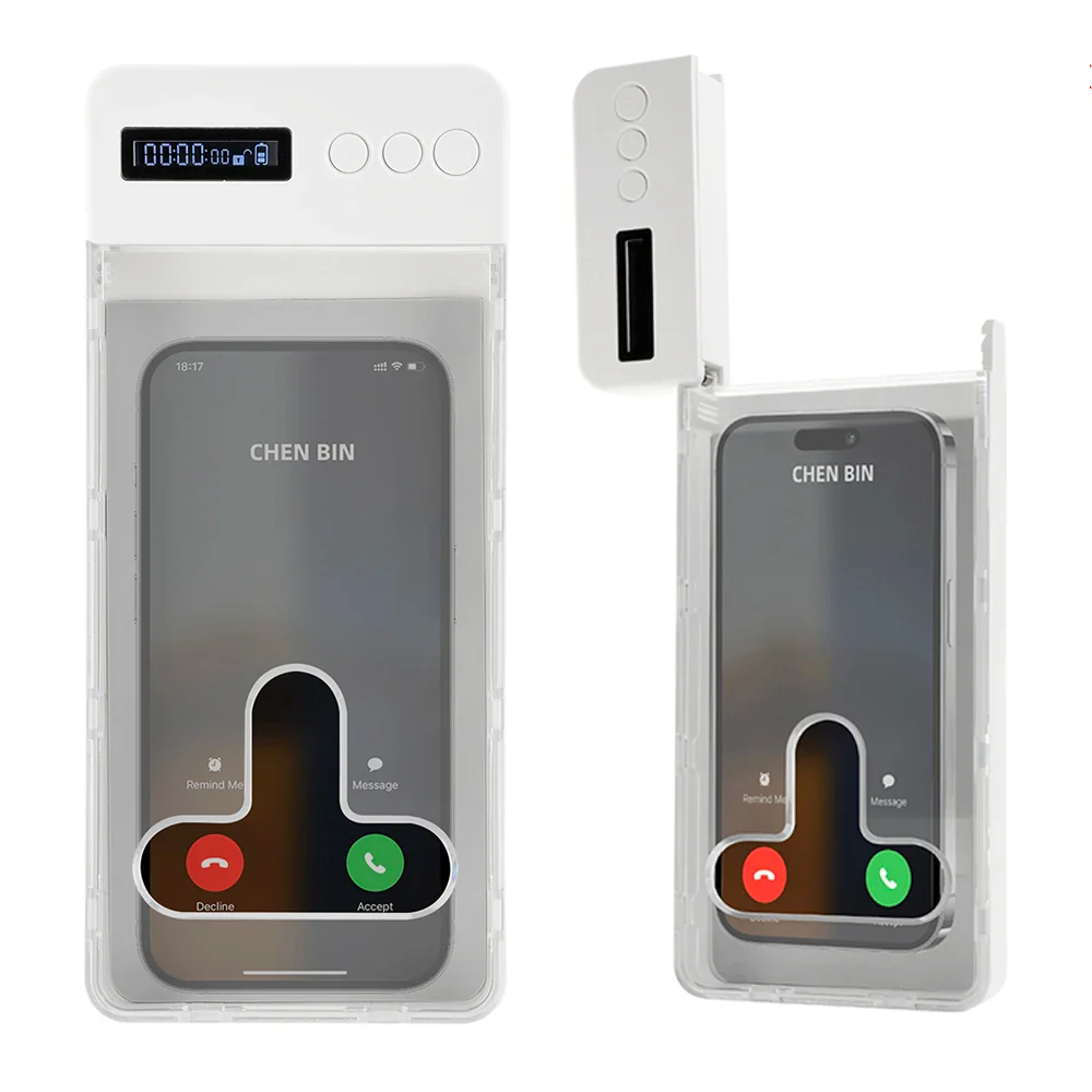 Transparent Phone Lock Box with Timer LCD Display T-Shaped Opening Phone Box Phone Locker Adults Students Self-Discipline Tools