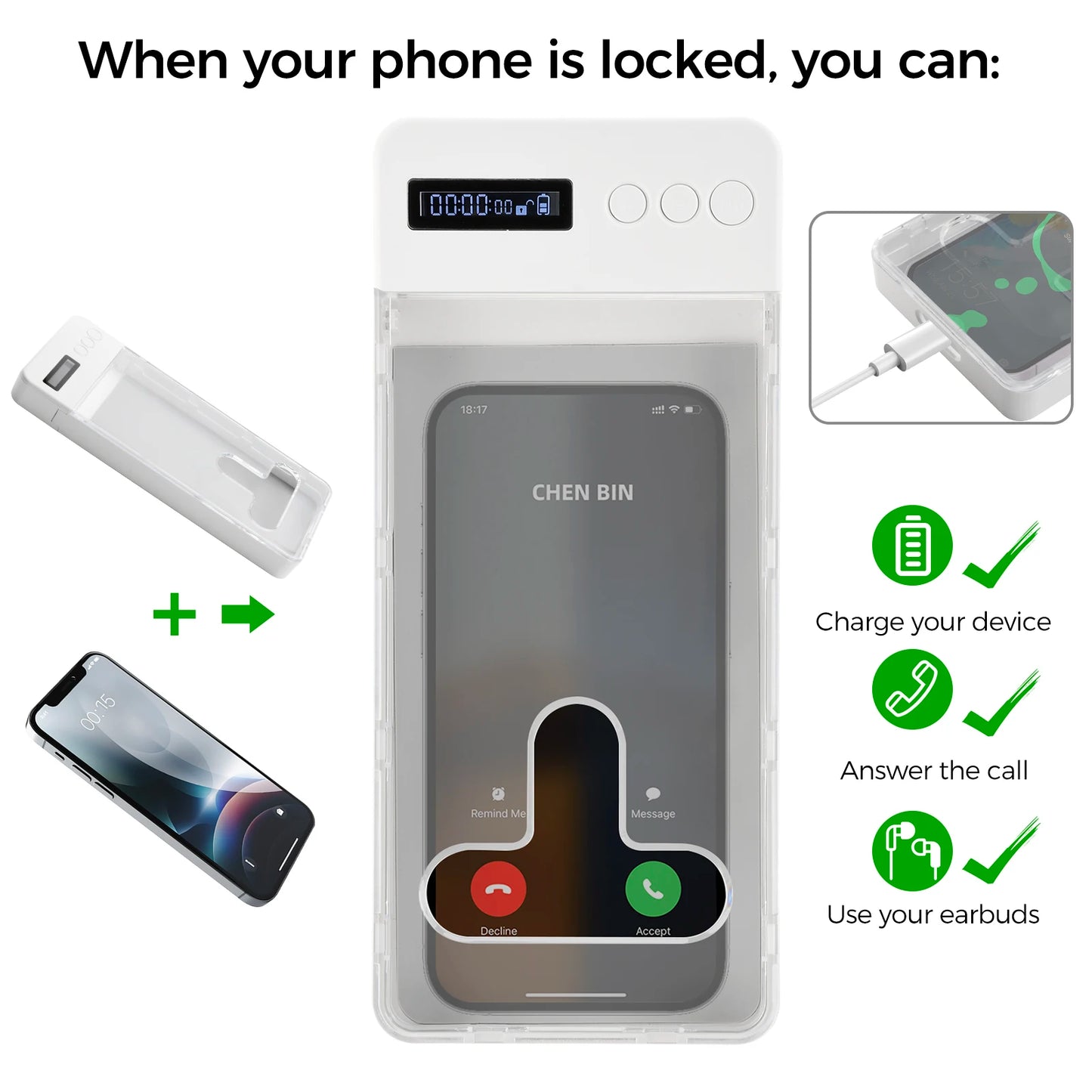 Transparent Phone Lock Box with Timer LCD Display T-Shaped Opening Phone Box Phone Locker Adults Students Self-Discipline Tools